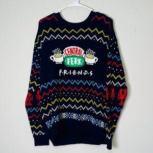 Friends Central Perk Sweater Adult Blue Lobster‎ Graphic Novelty Knit Crewneck